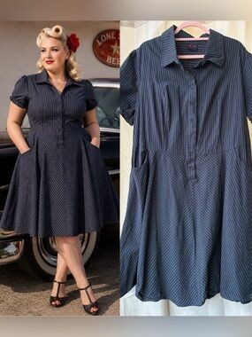 Vintage Torrid Fit Flare Pinstripe Dress Retro Pin-up 50s Rockabilly Size 20